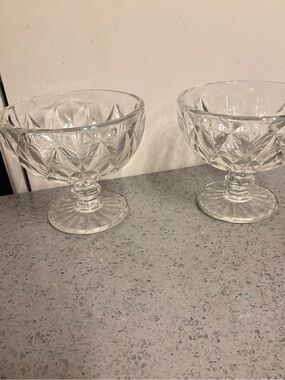 Vintage Clear Glass Footed Dessert Bowls - Set of 2